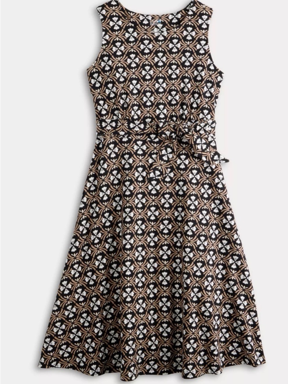 croft & barrow Black Floral Tile Print Sleeveless Midi Dress